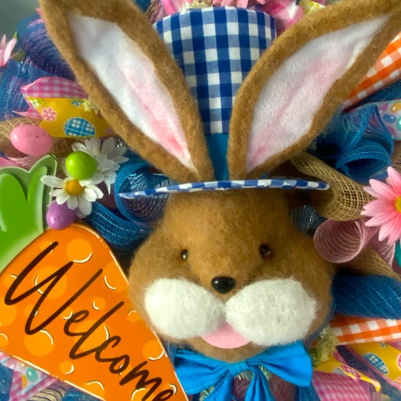 Easter Wreath,Spring decor,Easter decor,Farmhouse,Bunny Wreath,Free 4 ribbon bow - Picture 3 of 11